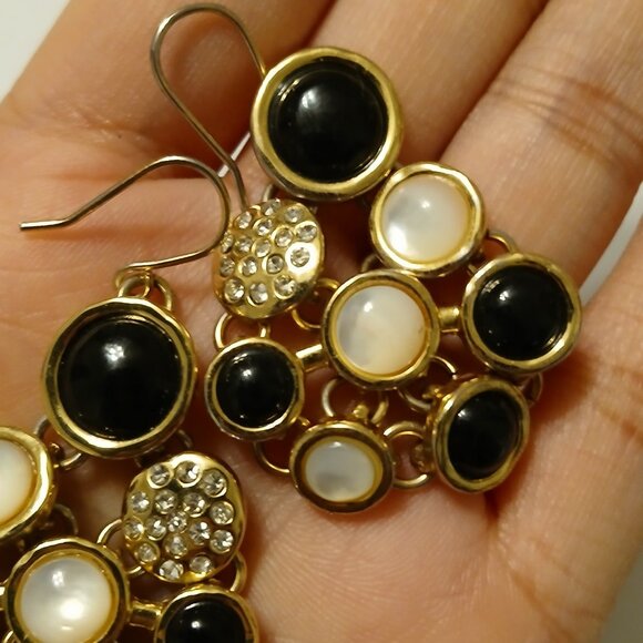 Vtg Women's Oval Chandelier Rhinestone Gold Tone Statement Dangle Drop Earrings - Picture 6 of 9